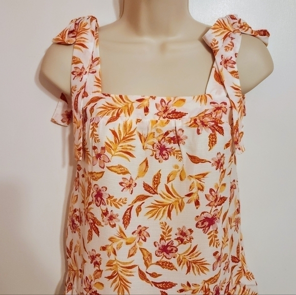 Hippie Rose Floral Tie Strap Smocked Top Ivory Orange Medium - Picture 2 of 12